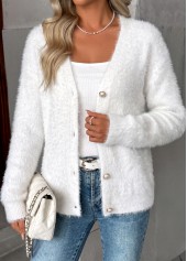 White Tummy Coverage Long Sleeve V Neck Sweater