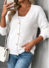 White Tummy Coverage Long Sleeve V Neck Sweater | thumb picture 