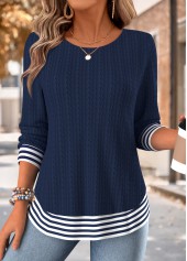 Navy Striped Fake 2in1 Long Sleeve T Shirt