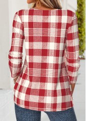 Red Plaid Tuck Stitch Long Sleeve T Shirt | thumb picture 