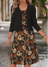 Multi Color Floral Print Two-piece Dress and Cardigan | thumb picture 
