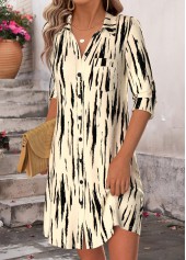 Light Camel Geometric Print Short Long Sleeve Dress | thumb picture 