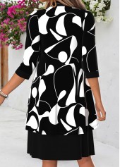 Black Geometric Print Tummy Coverage Dress and Cardigan | thumb picture 