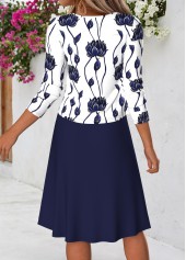 Navy Floral Print Two-piece Long Sleeve Dress and Cardigan | thumb picture 