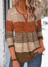 Multi Color Striped Tuck Stitch Long Sleeve T Shirt | thumb picture 