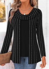 Black Geometric Print Long Sleeve Fake Two Piece Twinset
