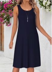 Navy Geometric Print Tummy Coverage Dress and Cardigan | thumb picture 