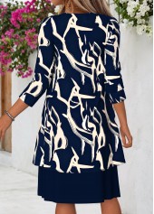 Navy Geometric Print Tummy Coverage Dress and Cardigan | thumb picture 