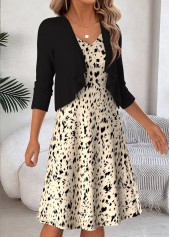 Beige Geometric Print Two-piece Long Sleeve Dress and Cardigan | thumb picture 
