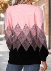 Pink Geometric Print Tummy Coverage Long Sleeve Sweatshirt | thumb picture 