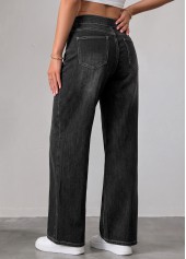 Denim Blue Soft Straight Leg Elastic Waist Jeans | thumb picture 