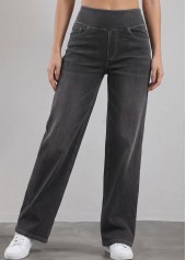 Denim Blue Soft Straight Leg Elastic Waist Jeans | thumb picture 