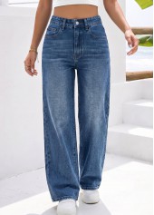 Denim Blue Wide Leg Button Fly High Waisted Jeans | thumb picture 
