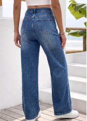 Denim Blue Wide Leg Button Fly High Waisted Jeans | thumb picture 