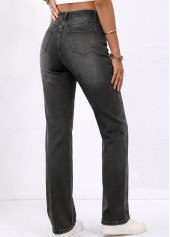 Denim Blue Straight Leg Button Fly High Waisted Jeans | thumb picture 