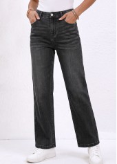 Denim Blue Straight Leg Button Fly High Waisted Jeans | thumb picture 