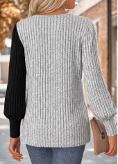 Grey Patchwork Long Sleeve Round Neck T Shirt | thumb picture 