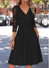 Black Tummy Coverage Long Sleeve V Neck Dress