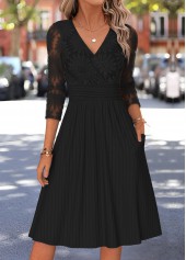 Black Tummy Coverage Long Sleeve V Neck Dress 3