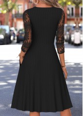 Black Tummy Coverage Long Sleeve V Neck Dress 2