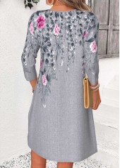 Dark Grey Marl Floral Print Short Tuck Stitch Dress | thumb picture 