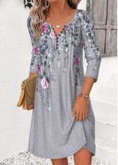 Dark Grey Marl Floral Print Short Tuck Stitch Dress | thumb picture 