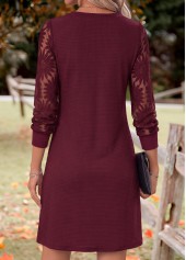 Deep Red Patchwork Long Sleeve V Neck Dress | thumb picture 