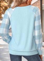 Light Blue Plaid Button Long Sleeve Split Neck Sweatshirt | thumb picture 