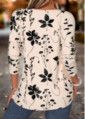 Light Camel Floral Print Patchwork Long Sleeve T Shirt | thumb picture 