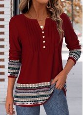Deep Red Tribal Print Tuck Stitch T Shirt | thumb picture 