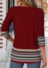 Deep Red Tribal Print Tuck Stitch T Shirt | thumb picture 