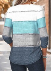Blue Striped Shirred 3/4 Sleeve Blouse | thumb picture 