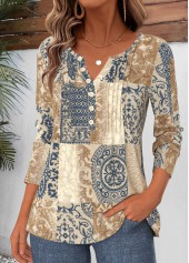 Multi Color Tribal Print Tuck Stitch T Shirt | thumb picture 