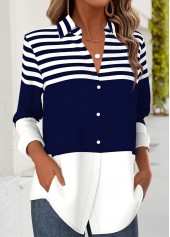 Dark Blue Striped Tummy Coverage Long Sleeve Shirt | thumb picture 
