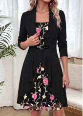 Black Two-piece Long Sleeve Round Neck Dress and Cardigan | thumb picture 