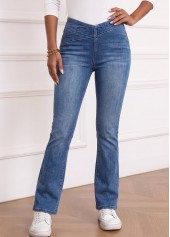 Denim Blue Soft Flare Leg Elastic Waist Jeans