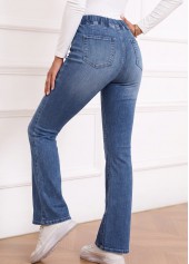 Denim Blue Soft Flare Leg Elastic Waist Jeans | thumb picture 