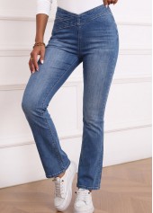 Denim Blue Soft Flare Leg Elastic Waist Jeans | thumb picture 