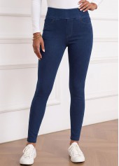 Denim Blue Soft Skinny Elastic Waist High Waisted Jeans