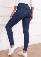 Denim Blue Soft Skinny Elastic Waist High Waisted Jeans | thumb picture 