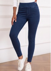 Denim Blue Soft Skinny Elastic Waist High Waisted Jeans | thumb picture 