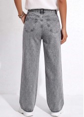 Grey Soft Wide Leg Button Fly High Waisted Jeans | thumb picture 