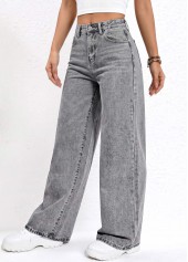 Grey Soft Wide Leg Button Fly High Waisted Jeans | thumb picture 