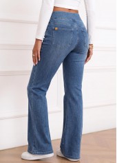 Denim Blue Soft Flare Leg Elastic Waist Jeans | thumb picture 