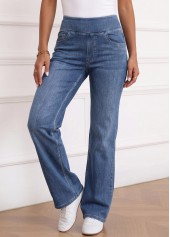 Denim Blue Soft Flare Leg Elastic Waist Jeans | thumb picture 