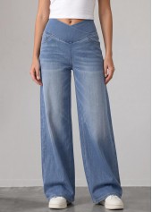 Denim Blue Soft Wide Leg Elastic Waist Jeans