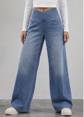 Denim Blue Soft Wide Leg Elastic Waist Jeans | thumb picture 