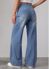 Denim Blue Soft Wide Leg Elastic Waist Jeans | thumb picture 