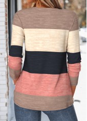 Multi Color Striped Curved Hem Long Sleeve T Shirt | thumb picture 