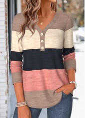 Multi Color Striped Curved Hem Long Sleeve T Shirt | thumb picture 